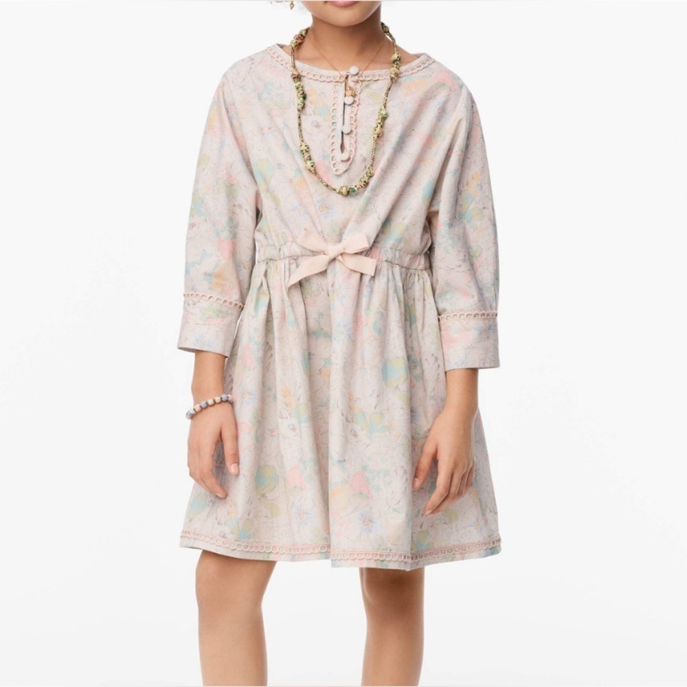 Zara Kids Girl Pastel Floral Print Long Sleeve Dress With Lace Trim -Size 10Y
